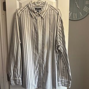 Claiborne Men's Vertical Striped Dress Shirt - Gray & White